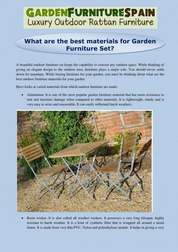What are the best materials for Garden Furniture Set?