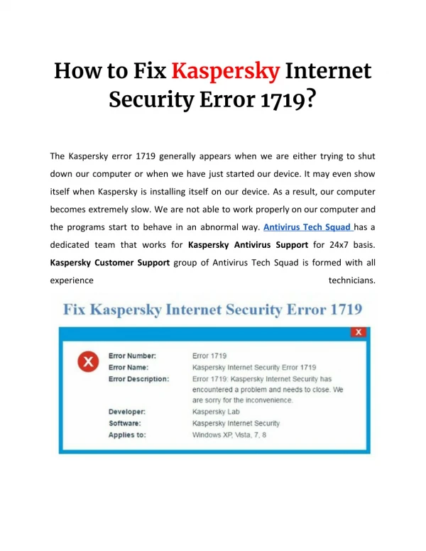 How to Fix Kaspersky Internet Security Error 1719? - ATS Kaspersky