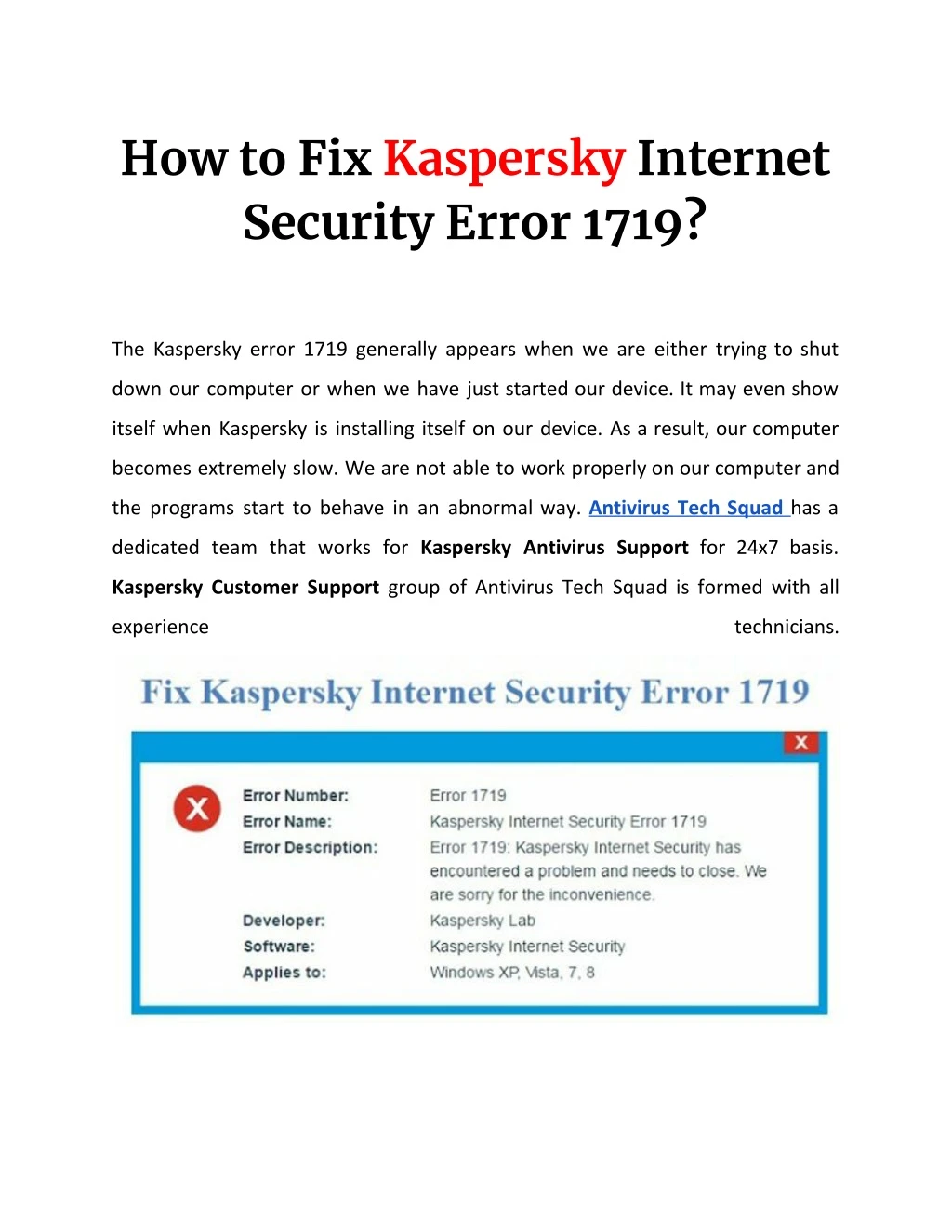 how to fix kaspersky internet security error 1719