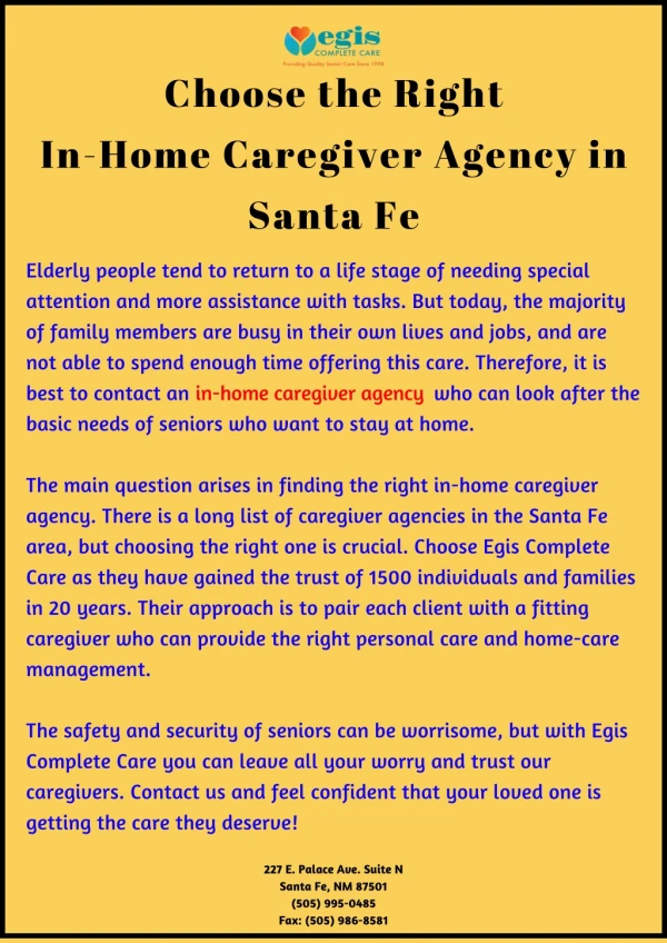 Choose the Right In-Home Caregiver Agency in Santa Fe