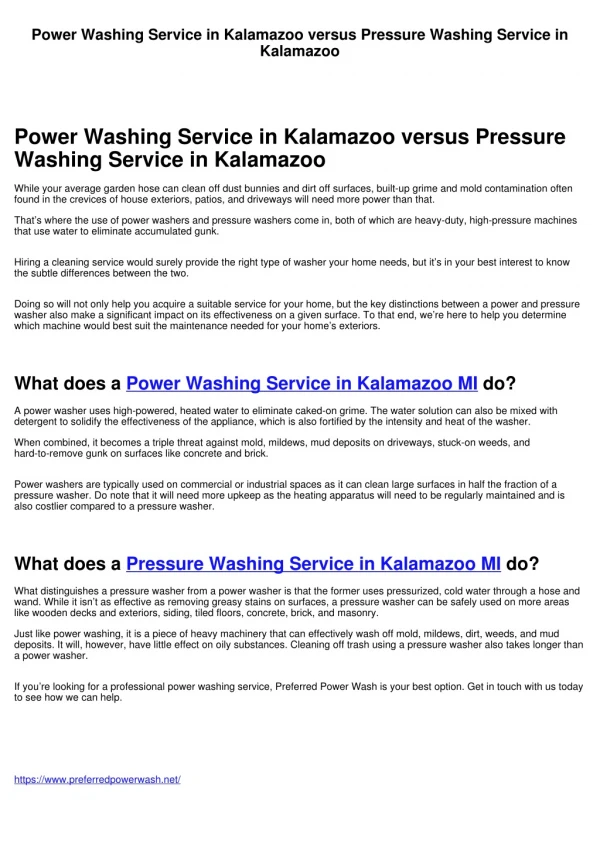 Power Washing Service in Kalamazoo versus Pressure Washing Service in Kalamazoo