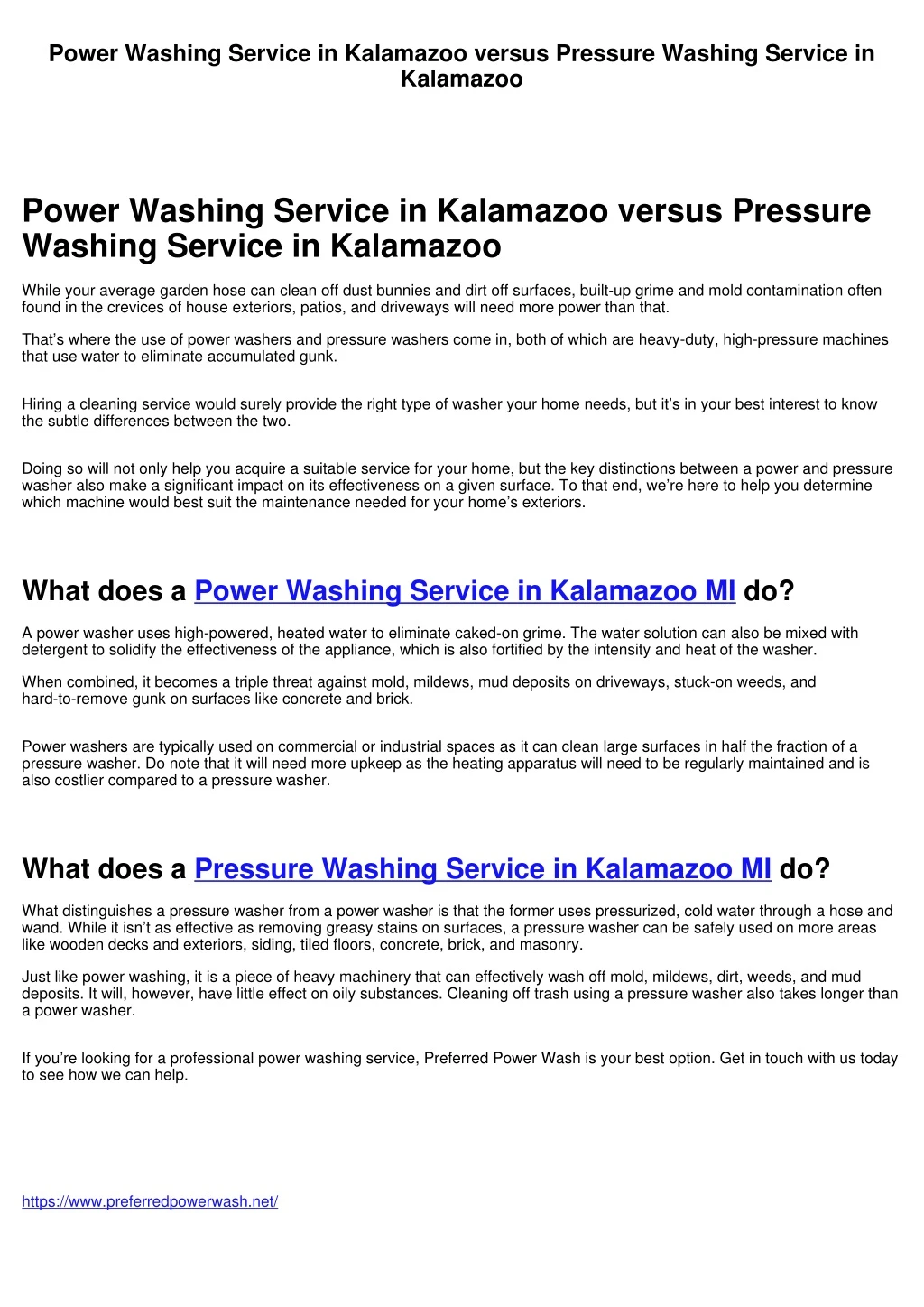power washing service in kalamazoo versus
