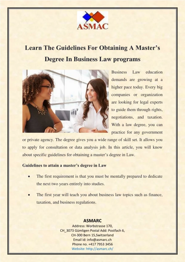 Learn The Guidelines For Obtaining A Master’s Degree In Business Law programs