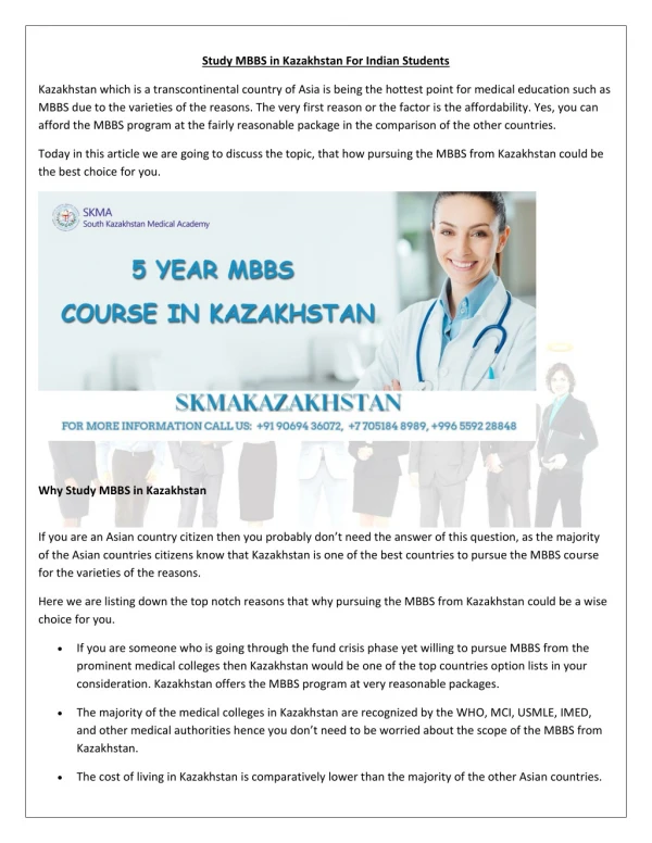 MBBS in Kazakhstan - skmakazakhstan
