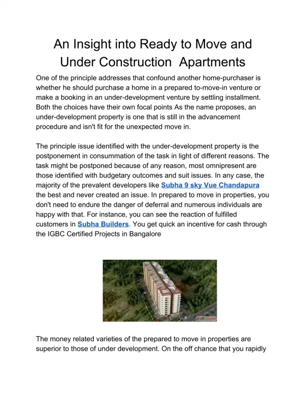 An Insight into Ready to Move and Under Construction Apartments