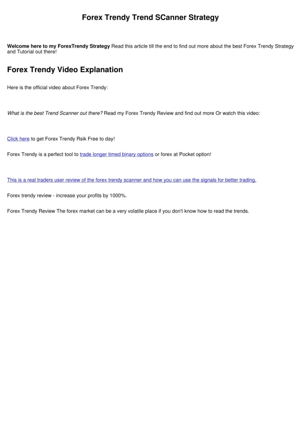 Forex Trendy Trading Tooly Strategy