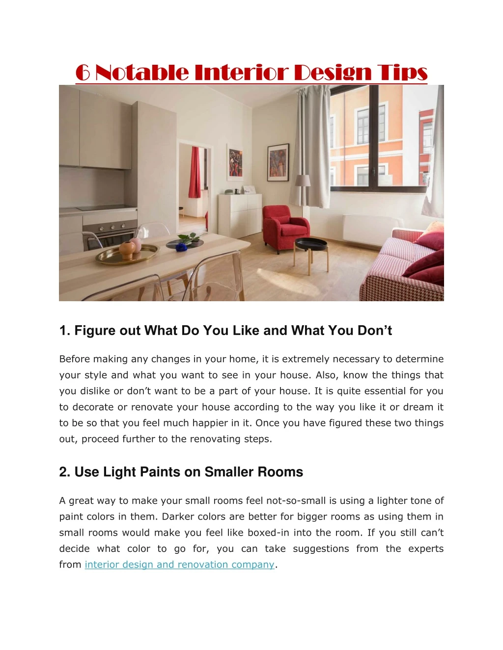 6 notable interior design tips