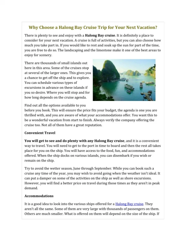 Why Choose a Halong Bay Cruise Trip for Your Next Vacation?
