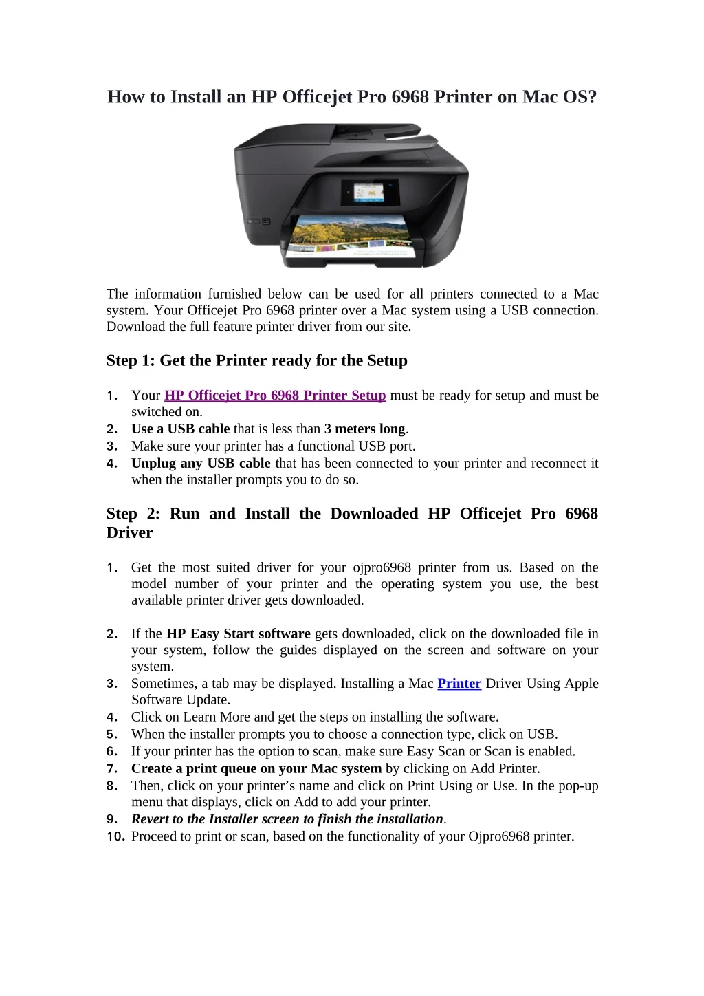 how to install an hp officejet pro 6968 printer