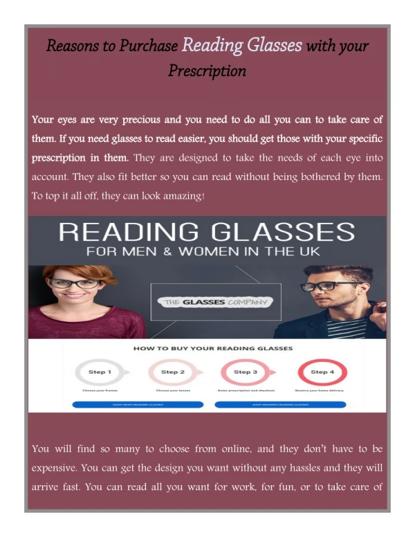 Reasons to Purchase Reading Glasses with your Prescription