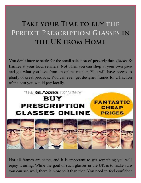 Take your Time to buy the Perfect Prescription Glasses in the UK from Home