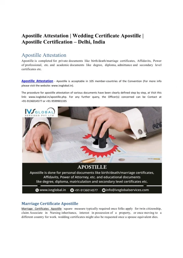 Apostille Attestation | Wedding Certificate Apostille | Apostille Certification – Delhi, India