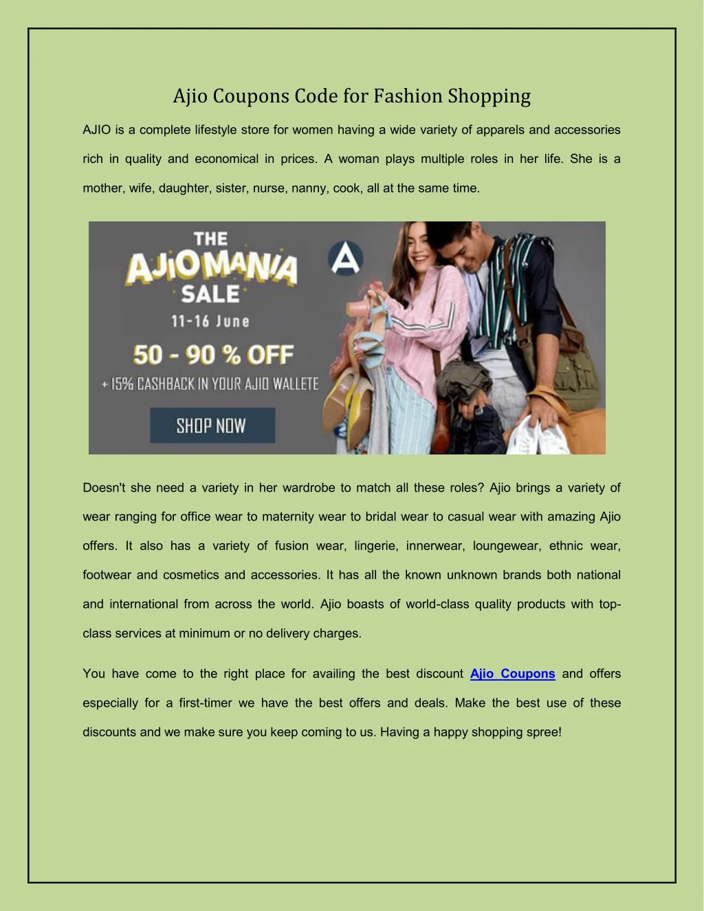 ajio coupons code for fashion shopping