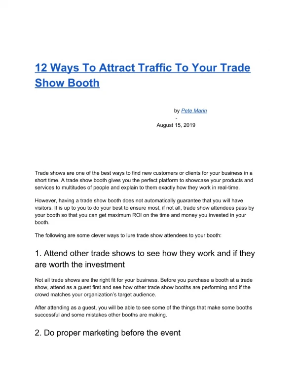 12 Ways To Attract Traffic To Your Trade Show Booth