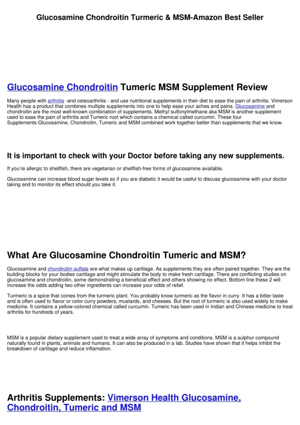Vimerson Health Glucosamine Chondroitin Turmeric MSM