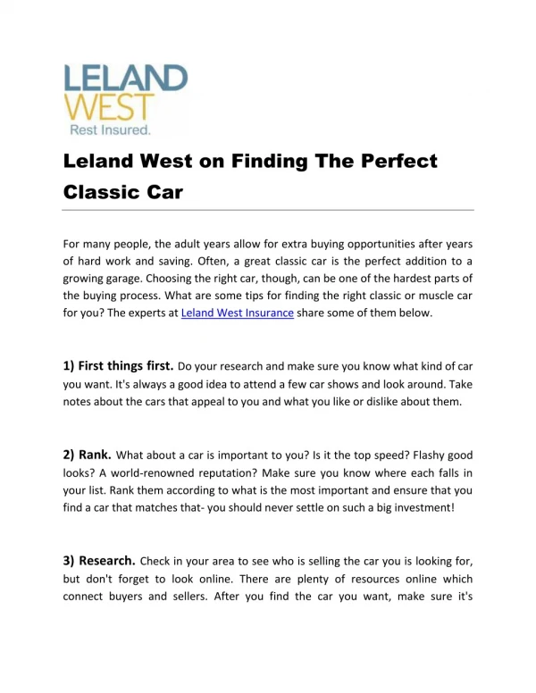 Leland West on Finding The Perfect Classic Car