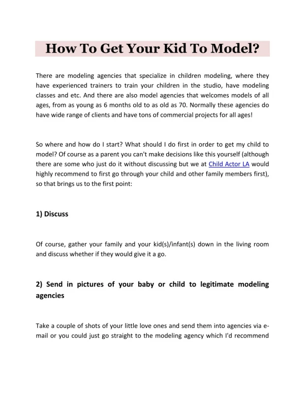 How To Get Your Kid To Model?