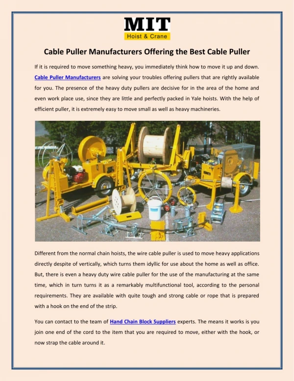 Cable Puller Manufacturers Offering the Best Cable Puller