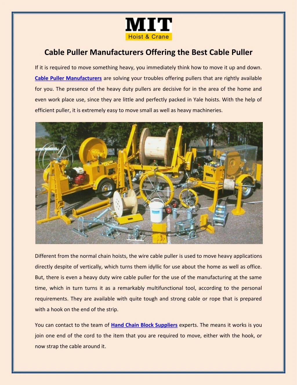 cable puller manufacturers offering the best