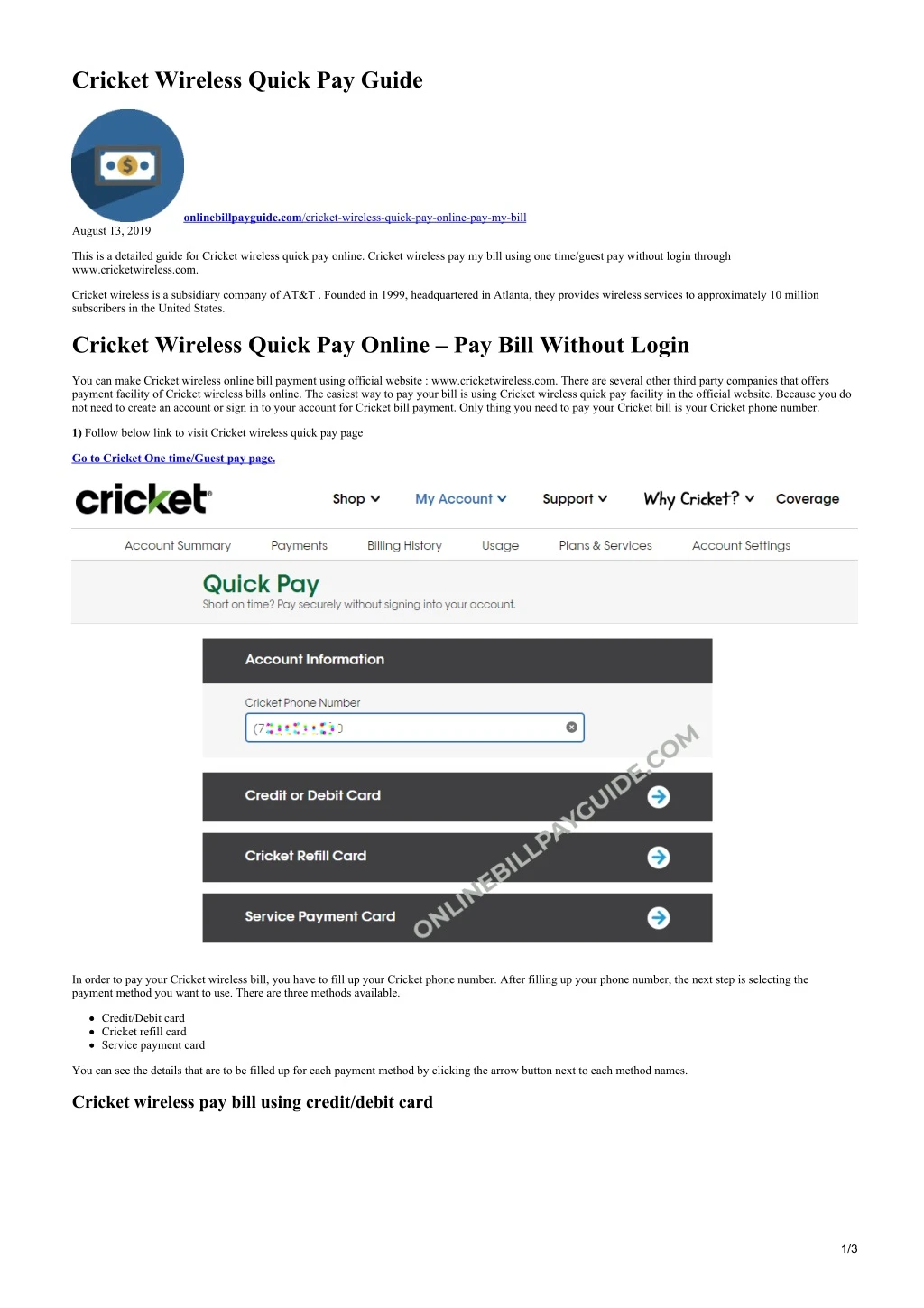 cricket wireless quick pay guide