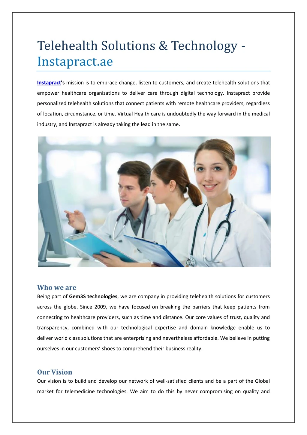 telehealth solutions technology instapract ae