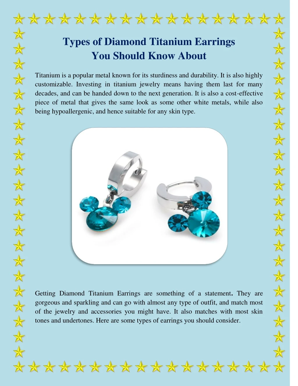 types of diamond titanium earrings you should