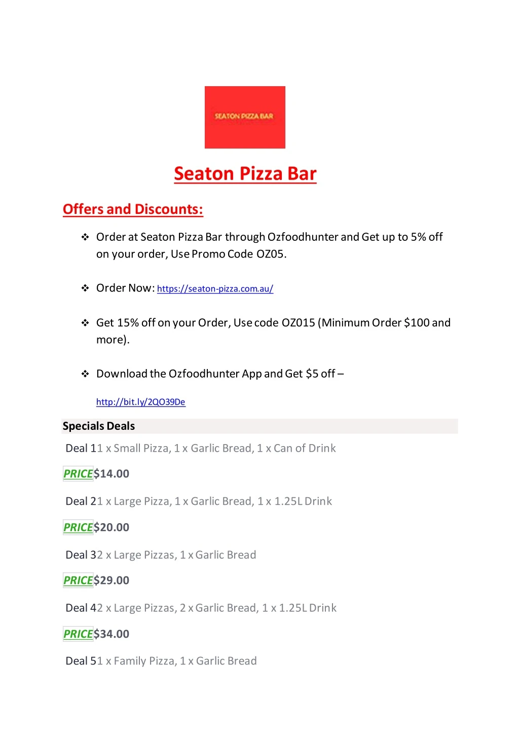 seaton pizza bar