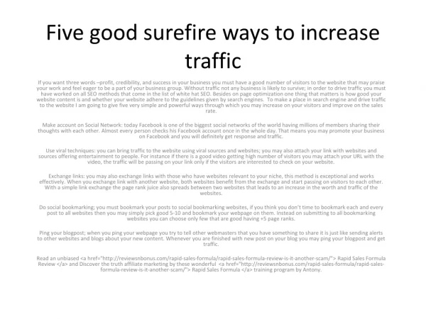 Five good surefire ways to increase traffic