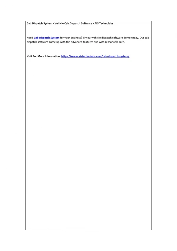 Cab Dispatch System - Vehicle Cab Dispatch Software - AIS Technolabs