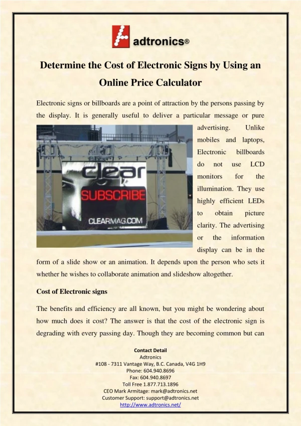 Determine the Cost of Electronic Signs by Using an Online Price Calculator