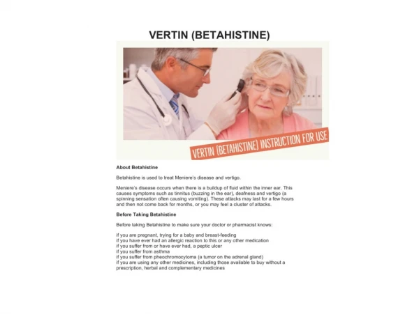 VERTIN (BETAHISTINE) INSTRUCTION FOR USE