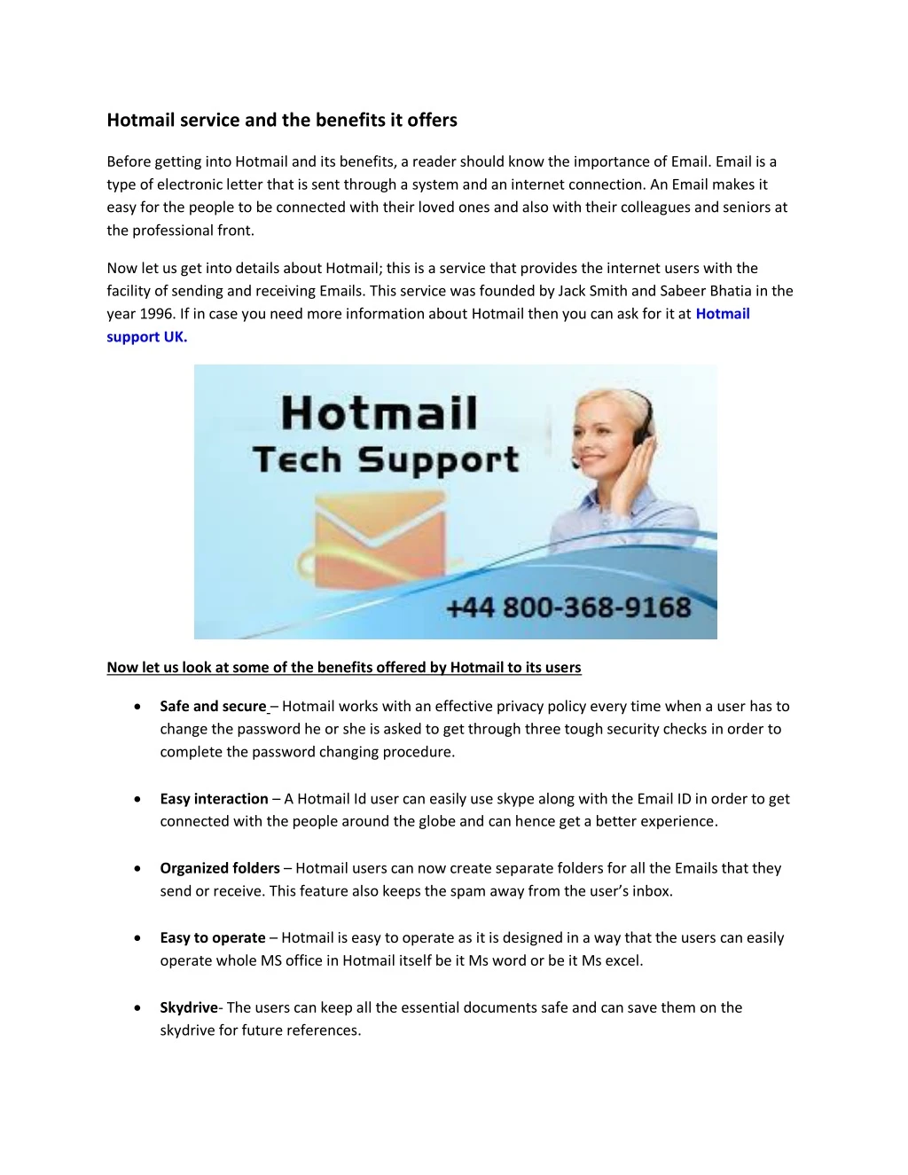 hotmail service and the benefits it offers