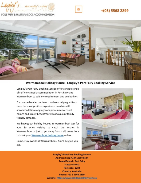 Warrnambool Holiday House - Langley's Port Fairy Booking Service