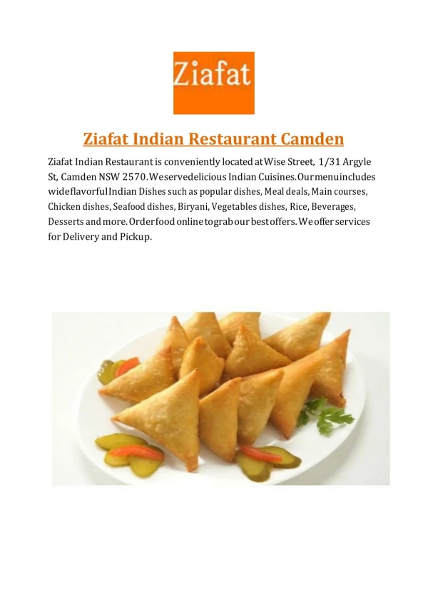 Ziafat Indian Restaurant Camden Sydney – 10% off – Food delivery Camden