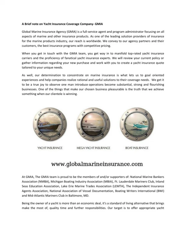 A Brief note on Yacht Insurance Coverage Company- GMIA