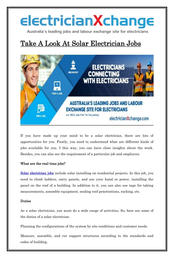 Take A Look At Solar Electrician Jobs