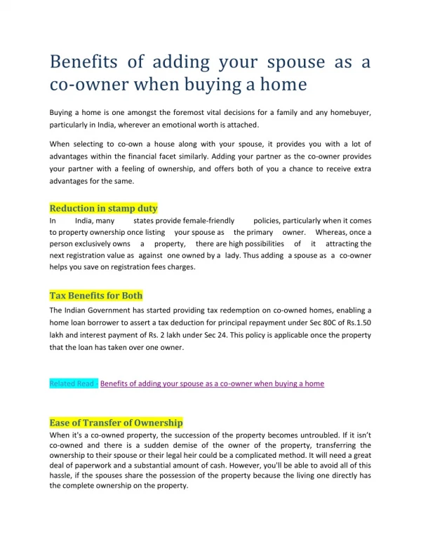 Benefits of adding your spouse as a co-owner when buying a home
