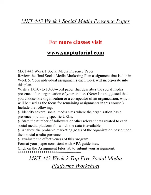 MKT 443 Education Organization / snaptutorial.com