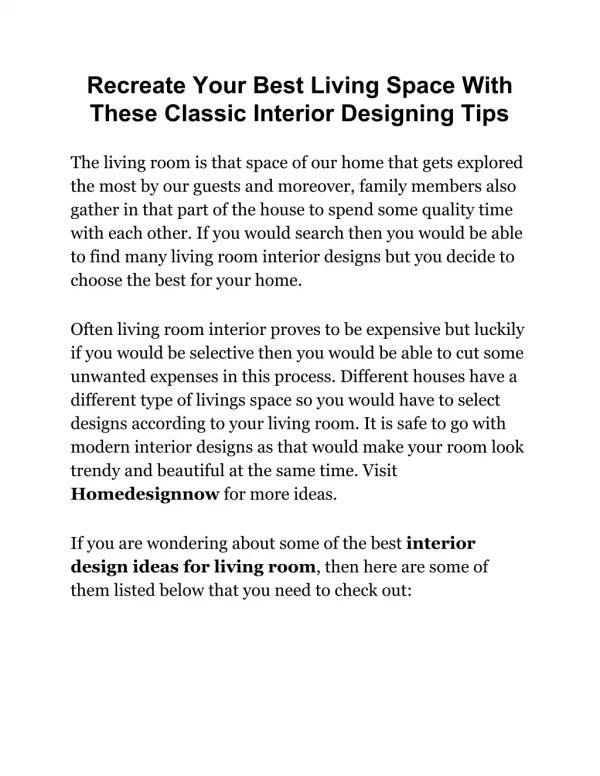 Recreate Your Best Living Space With These Classic Interior Designing Tips