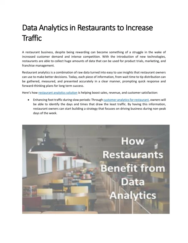 Data Analytics in Restaurants to Increase Traffic