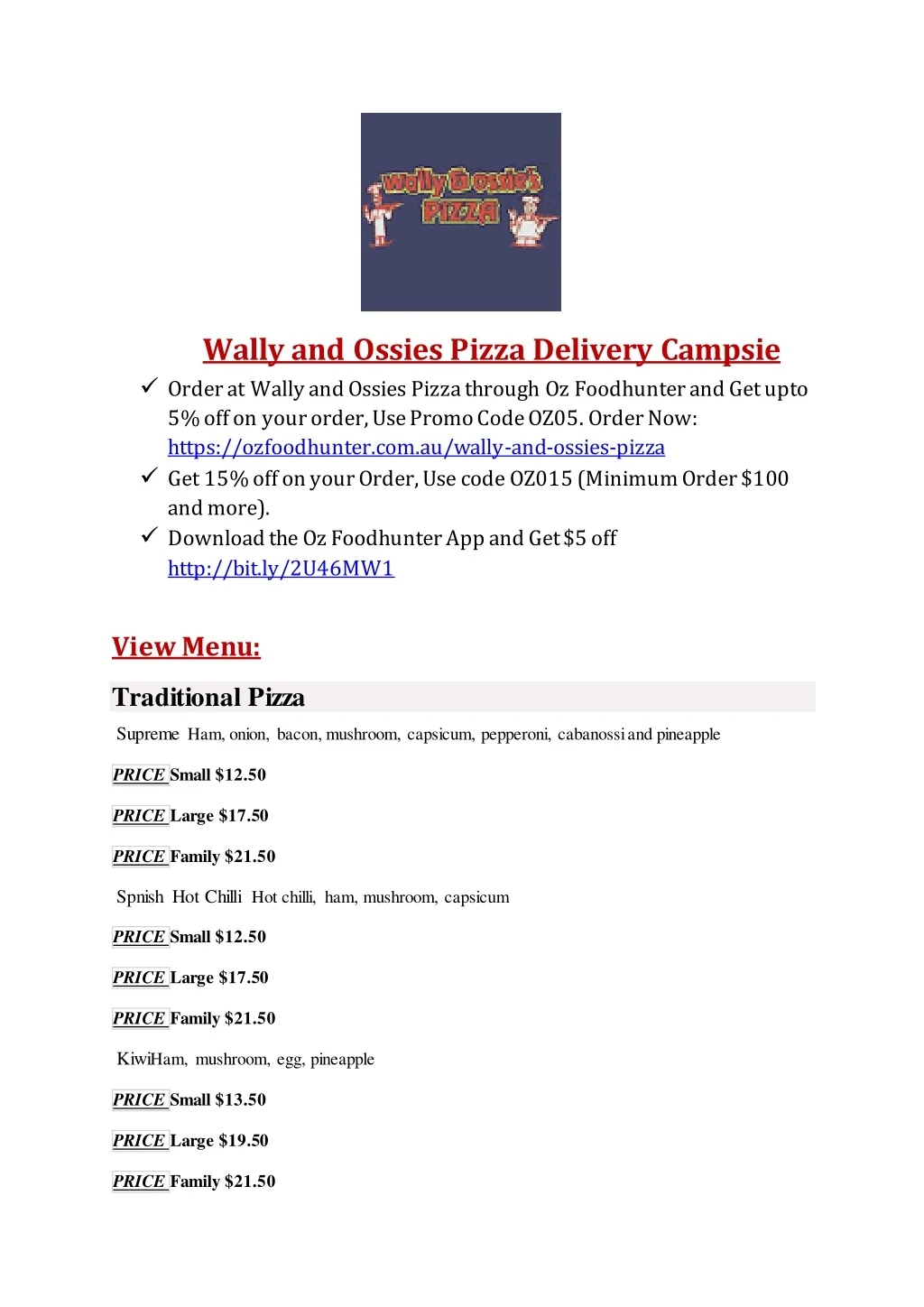 wally and ossies pizza delivery campsie order