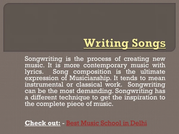Songwriting and Its Aspects