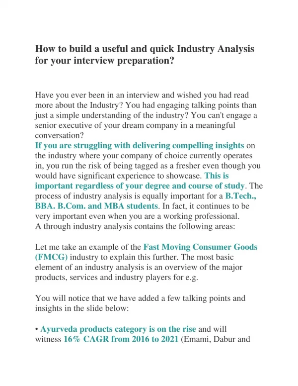How to build a useful and quick industry analysis for your interview preparation