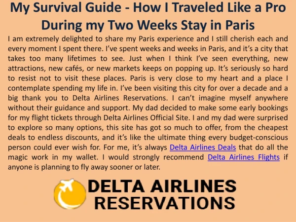 Delta Airlines - My Survival Guide - How I travelled like a Pro during my two weeks stay in Paris