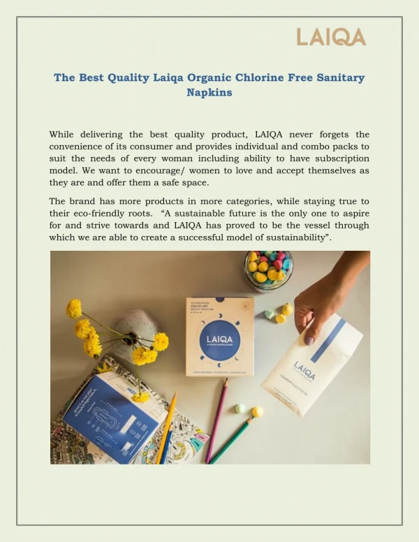 The Best Quality Laiqa Organic Chlorine Free Sanitary Napkins