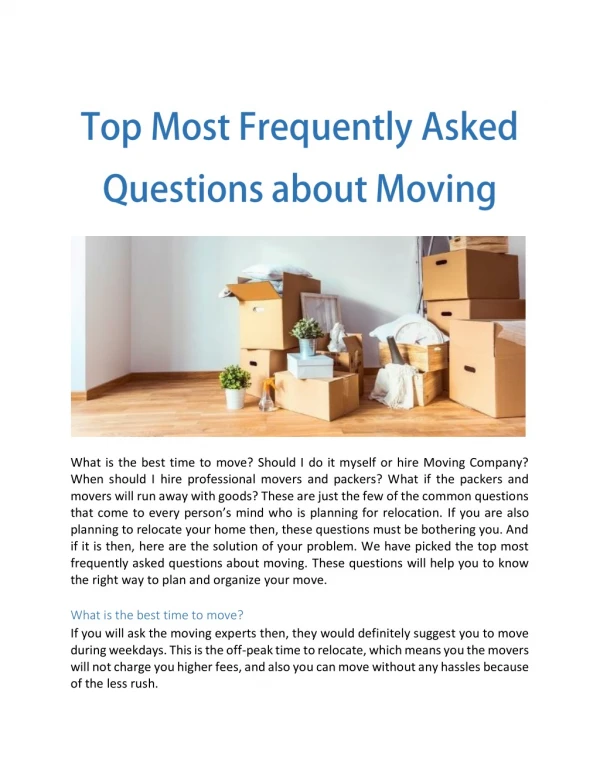 Top Most Frequently Asked Questions about Moving