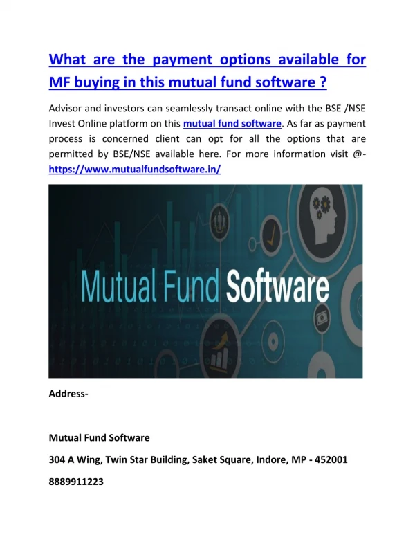 What are the payment options available for MF buying in this mutual fund software ?