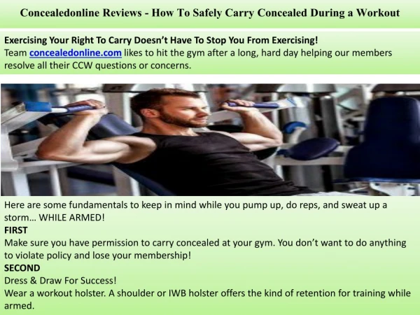 Concealed online Reviews - How To Safely Carry Concealed During a Workout