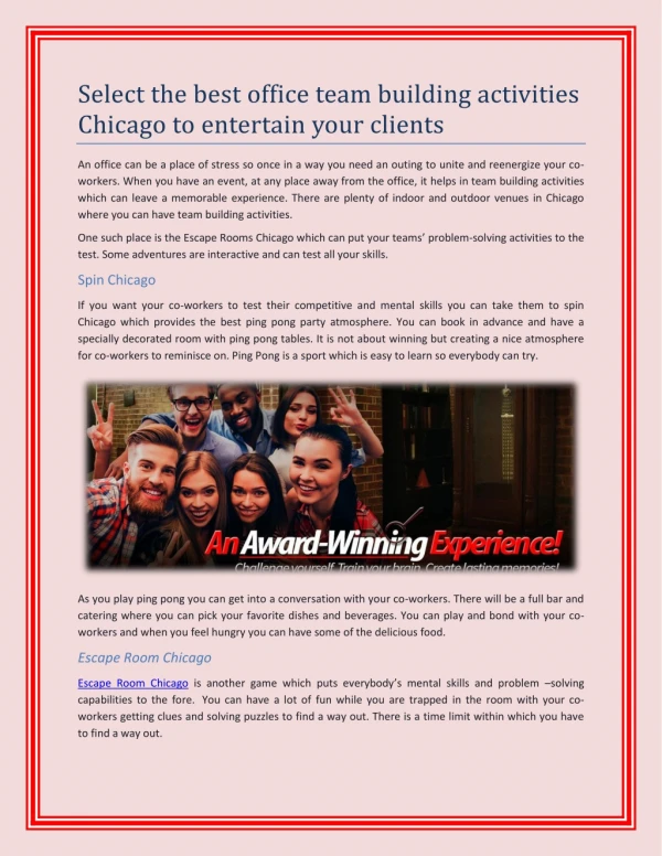 Select the best office team building activities Chicago to entertain your clients