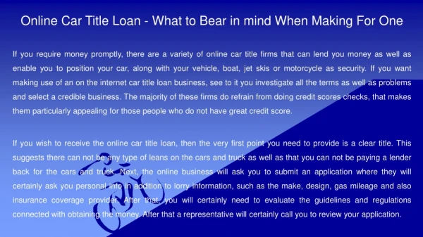 Online Car Title Loan - What to Bear in mind When Making For One